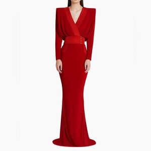 Long Sleeve Red Gown WORN 1X- Fit & Flair